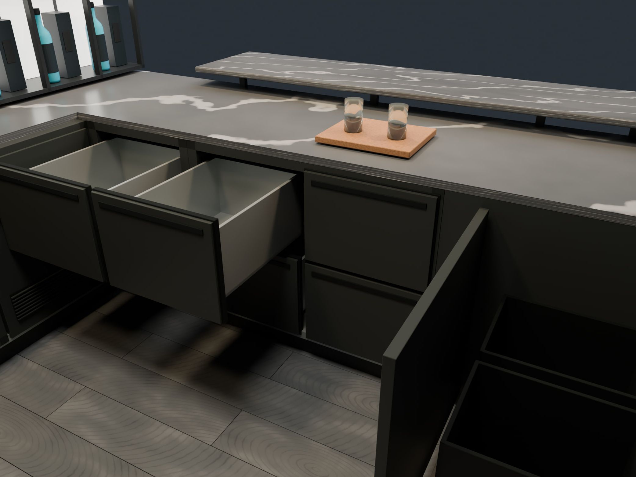 Bar & lounge, Suhr AG — Drawers behind the counter — Visualisation
