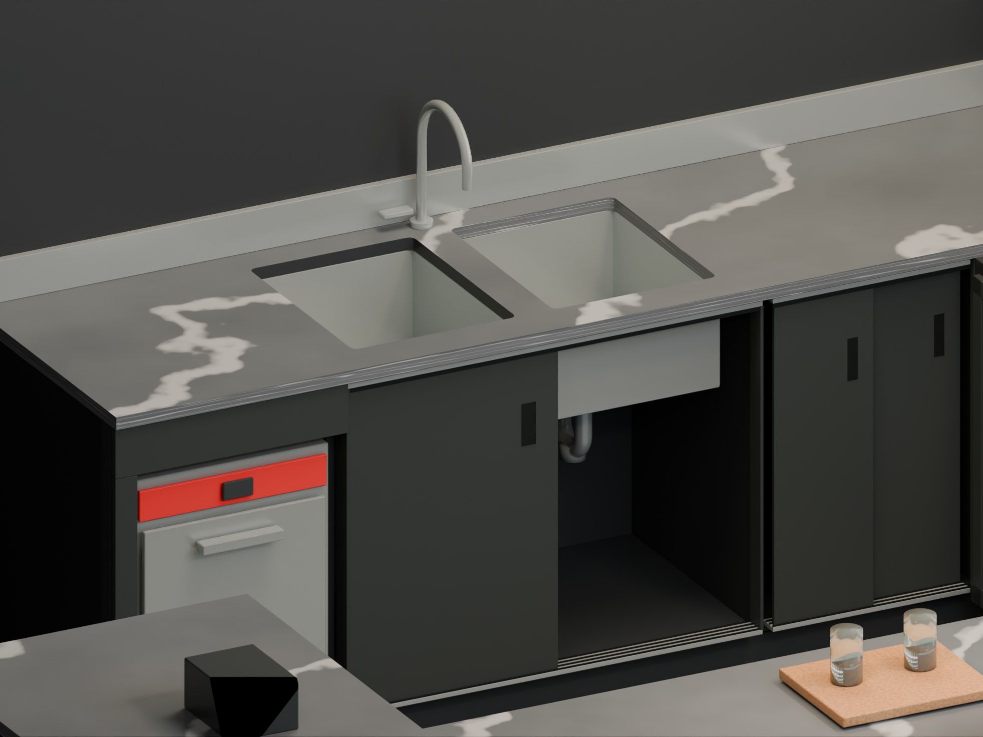 Bar & lounge, Suhr AG — Sink with sliding doors — Visualisation