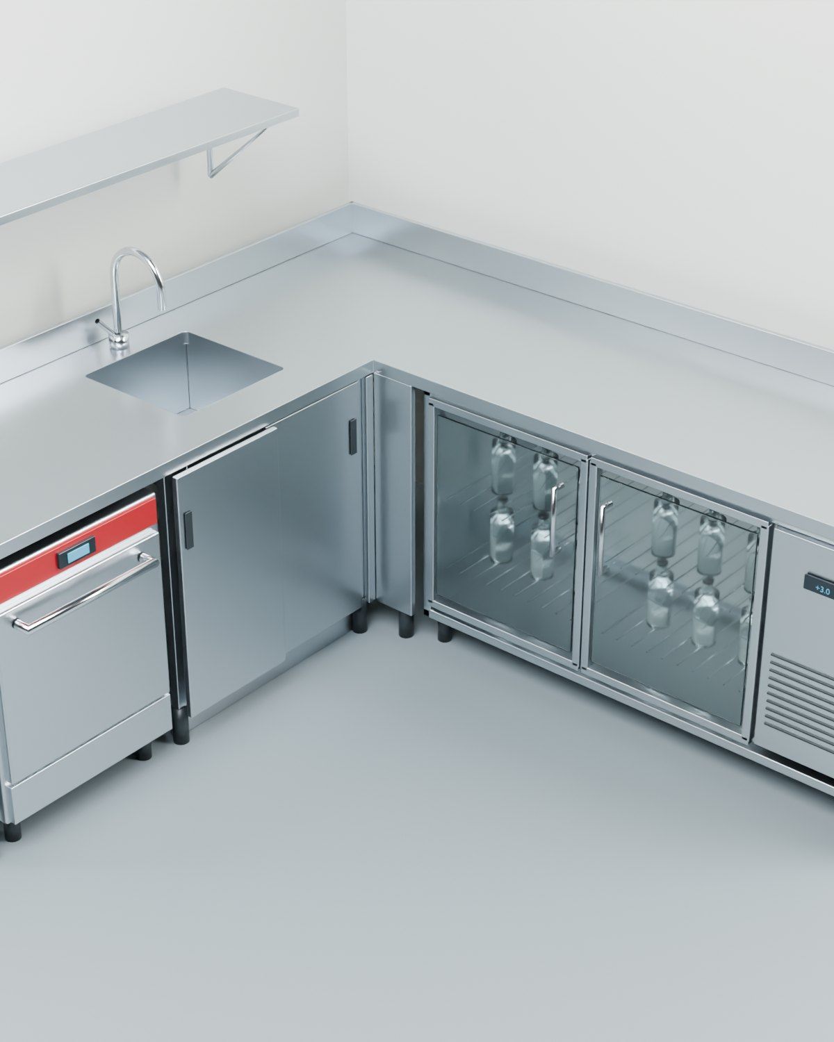 Custom stainless-steel bar line, Mörlenbach, Germany — Bar line in the 3D model, overall view — Visualisation