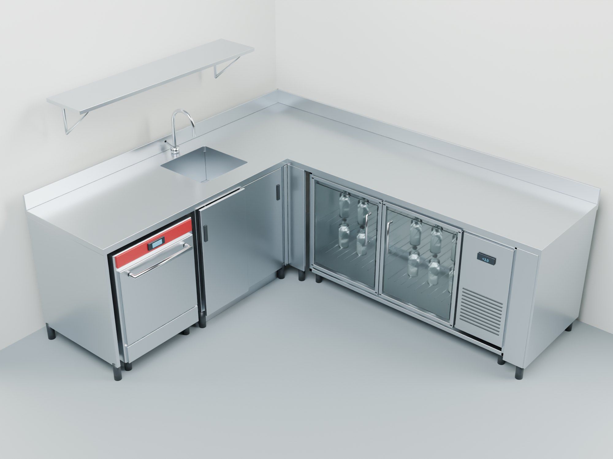 Custom stainless-steel bar line, Mörlenbach, Germany — Bar line in the 3D model, overall view — Visualisation