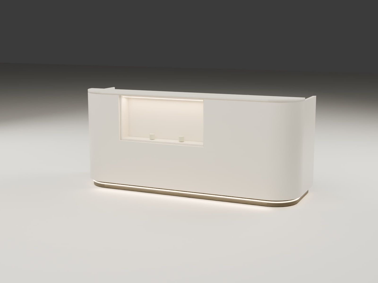 Reception counter, studio, Pratteln BL — Counter from the customer side, lit niche — Visualisation