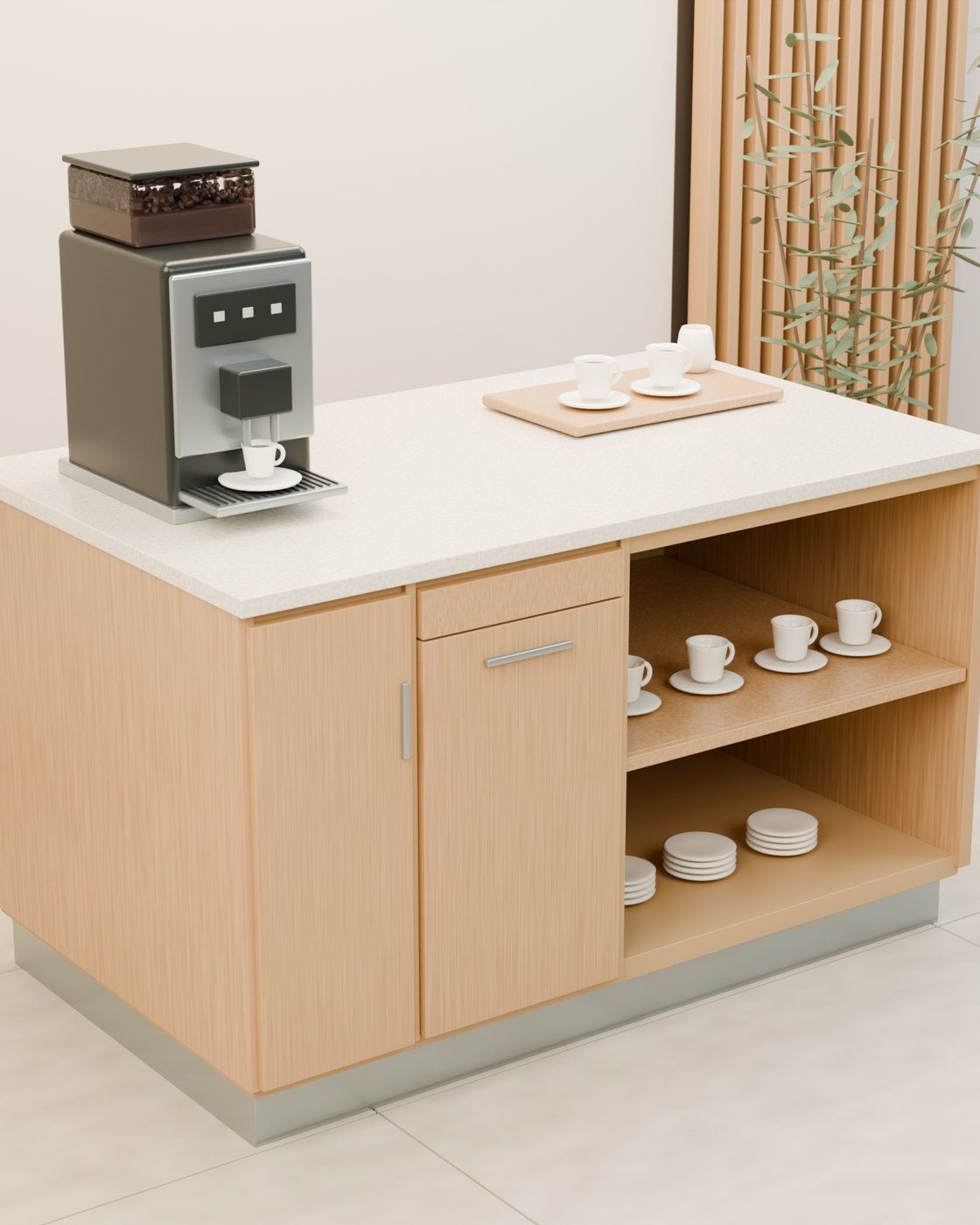 Custom coffee counter, hotel, Lausanne VD — Coffee counter in the 3D model, closed — Visualisation